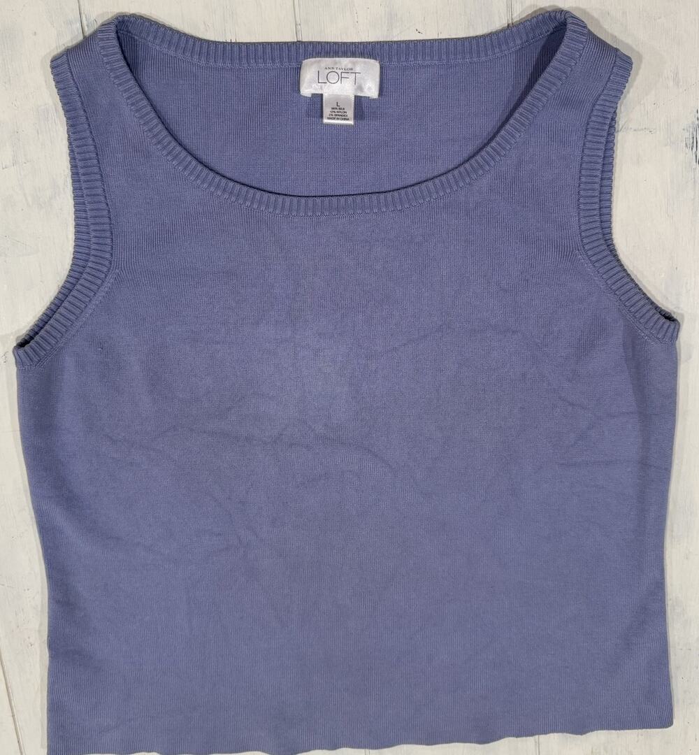 Vintage LOFT Ann Taylor 86% Silk Sleeveless Periwinkle SWEATER Tank Size Large